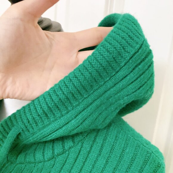 New Women's Loose Hooded Knitwear Solid Green Pullovers Knitted Sweater Dress - Picture 5 of 6